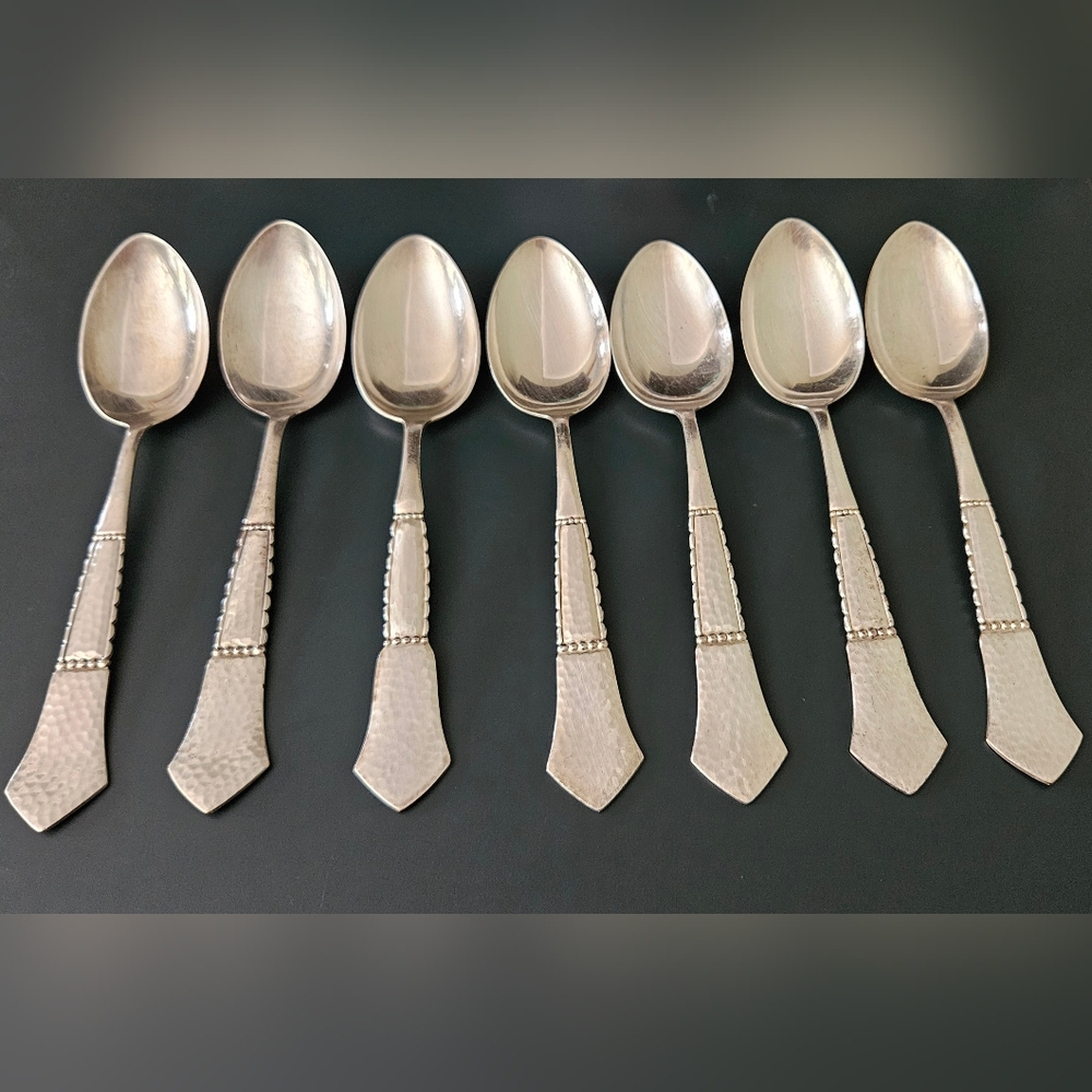 SALE! 16 Danish Hammered Silver Plated Spoons Circa 1930 - Picture 6 of 6